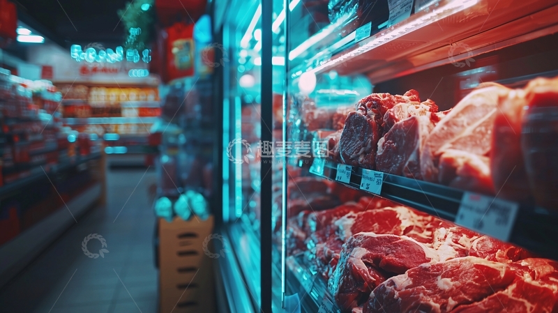 高清大图下载【趣麦麦图】超市冷藏柜鲜肉