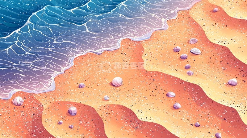 高清大图下载【趣麦麦图】海浪拍打沙滩