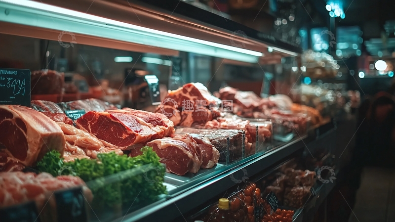 高清大图下载【趣麦麦图】冷柜里新鲜的肉类