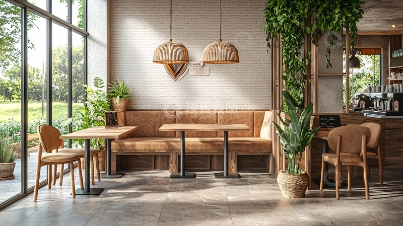 高清大图下载【趣麦麦图】阳光洒落的木质咖啡馆