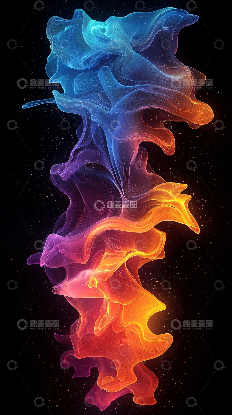 高清大图下载【趣麦麦图】彩色烟雾在黑色背景上
