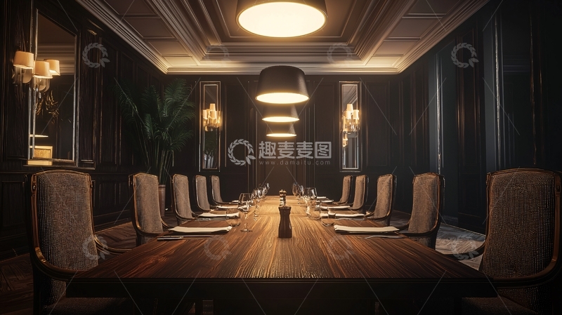 高清大图下载【趣麦麦图】暗色调奢华长桌会议室