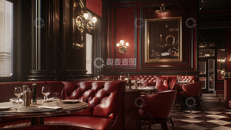 高清大图下载【趣麦麦图】奢华复古红酒吧餐厅