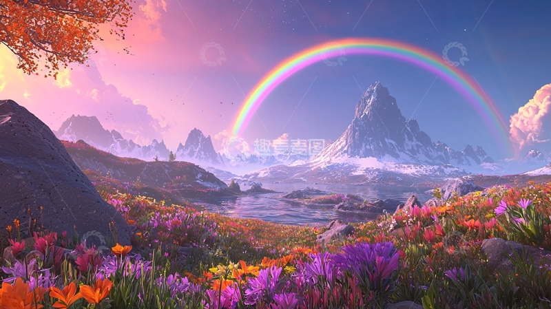 高清大图下载【趣麦麦图】彩虹山峰花海