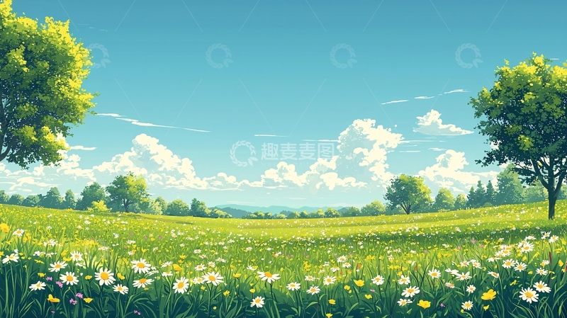 高清大图下载【趣麦麦图】阳光明媚的绿地草原