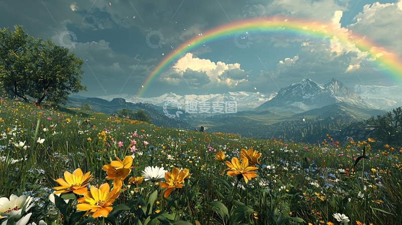 高清大图下载【趣麦麦图】彩虹山峦花海