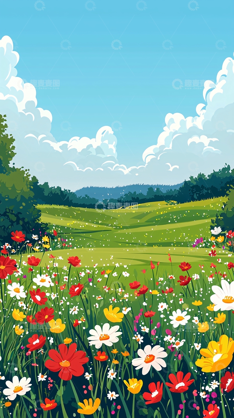 高清大图下载【趣麦麦图】鲜花盛开的草地