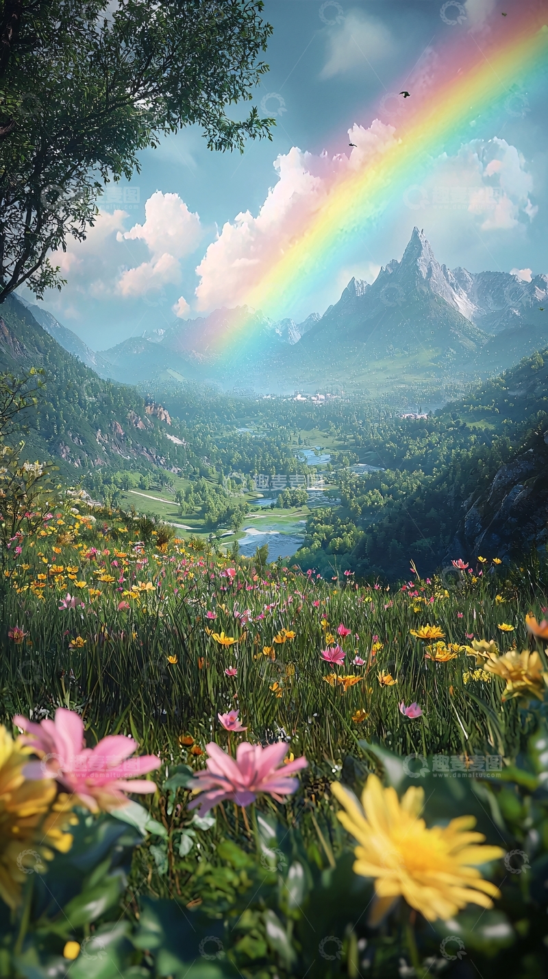 高清大图下载【趣麦麦图】彩虹山谷花海
