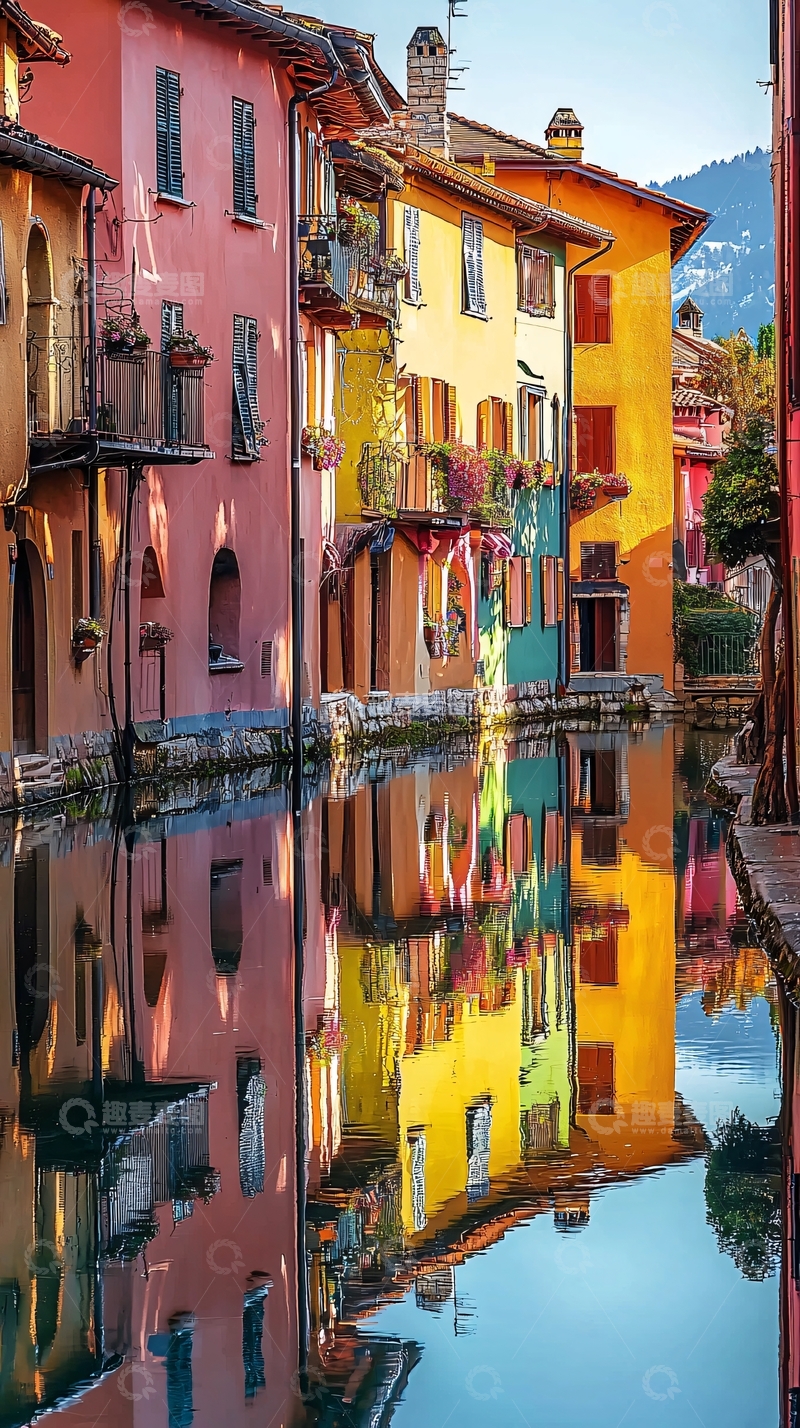 高清大图下载【趣麦麦图】彩色建筑倒影