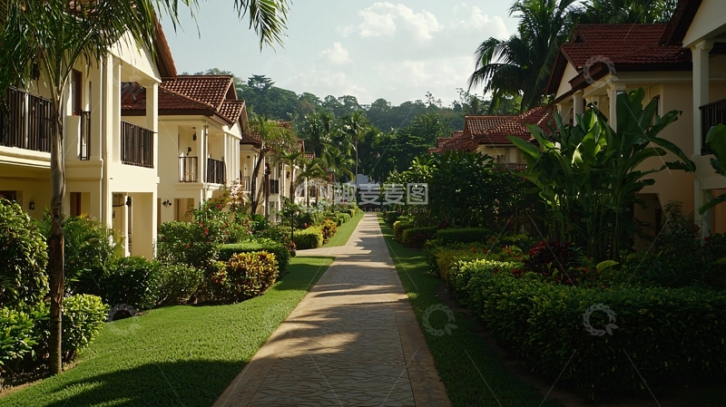 高清大图下载【趣麦麦图】热带度假村别墅区景观