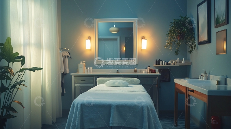 高清大图下载【趣麦麦图】蓝色调美容院室内
