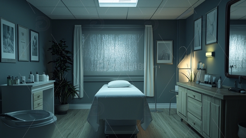昏暗灯光下的简约诊疗室