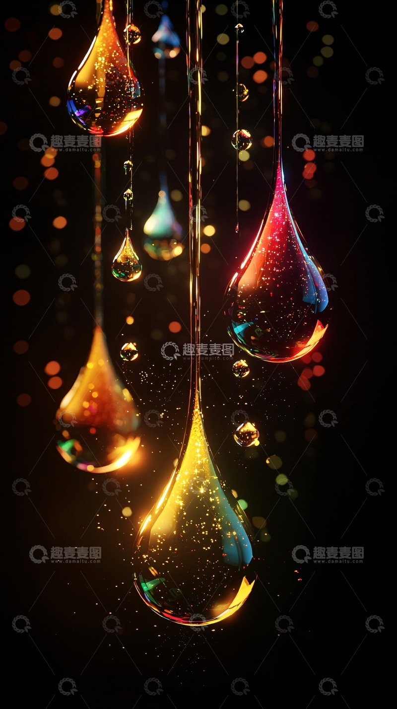 高清大图下载【趣麦麦图】彩色光芒水滴悬挂背景