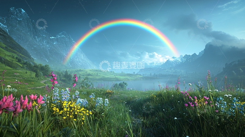 高清大图下载【趣麦麦图】彩虹山川花海
