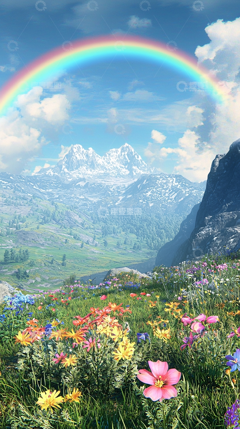 高清大图下载【趣麦麦图】彩虹山花田园风光