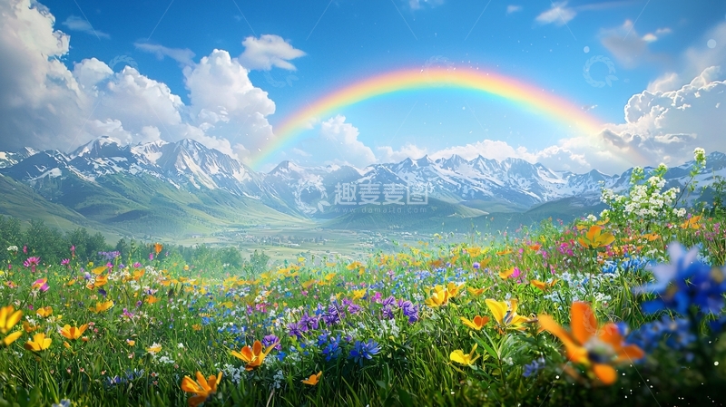 高清大图下载【趣麦麦图】彩虹山川花海