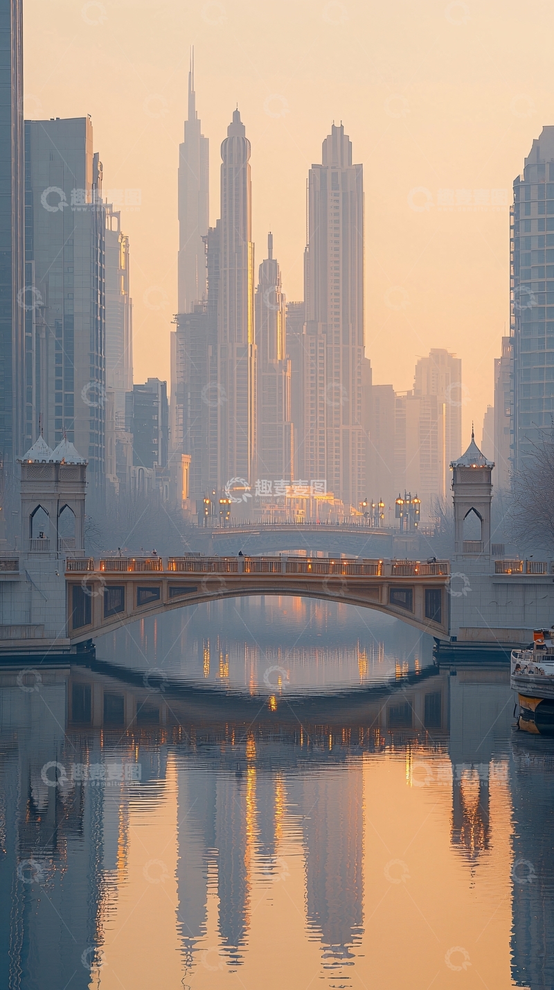 高清大图下载【趣麦麦图】迪拜城市雾霭晨景
