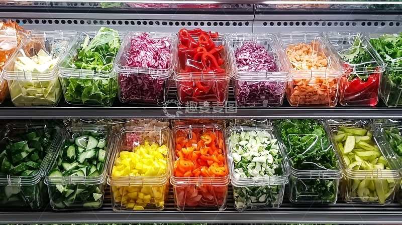 高清大图下载【趣麦麦图】冷藏柜中各种切好的蔬菜