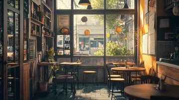 阳光洒进复古咖啡馆