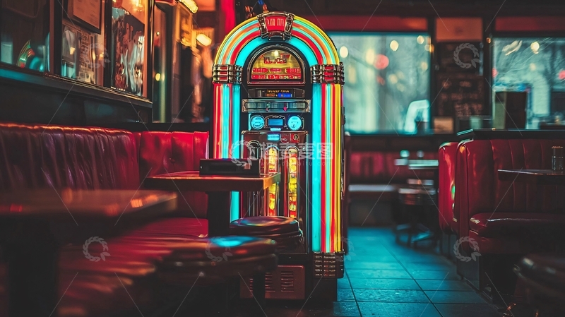 高清大图下载【趣麦麦图】复古酒吧里的点唱机
