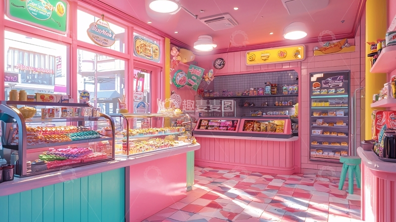 高清大图下载【趣麦麦图】粉色复古糖果店