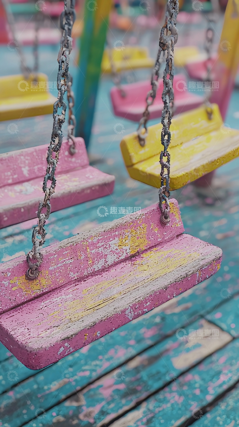 高清大图下载【趣麦麦图】彩色木质秋千