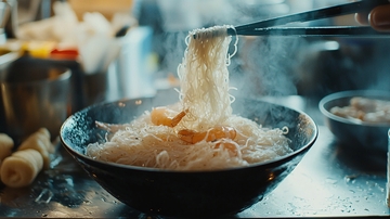 热气腾腾的虾仁炒米粉