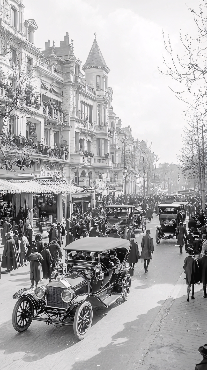 高清大图下载【趣麦麦图】老式汽车街道黑白照片