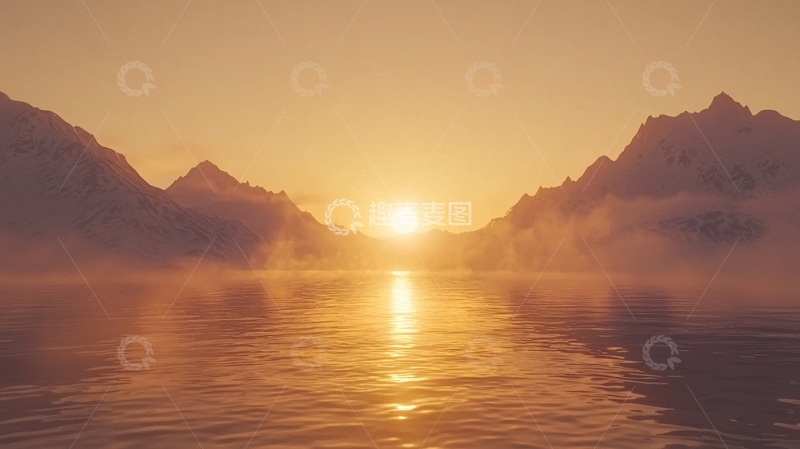 高清大图下载【趣麦麦图】山峦日出湖泊薄雾