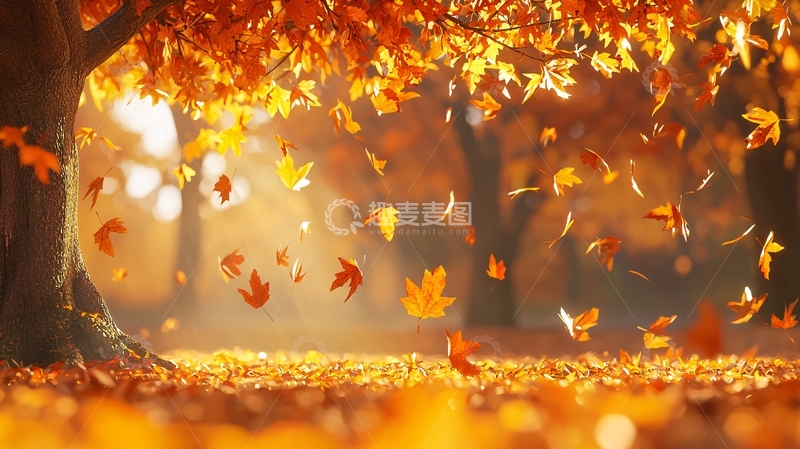 高清大图下载【趣麦麦图】秋日落叶唯美意境图
