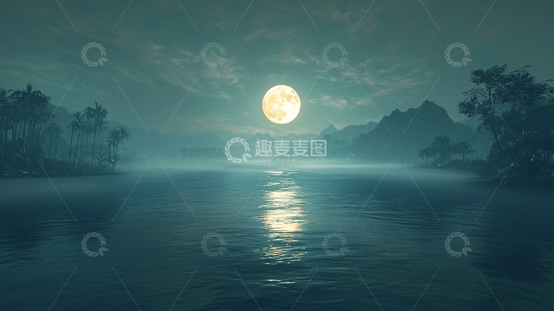 高清大图下载【趣麦麦图】月光下的宁静湖泊