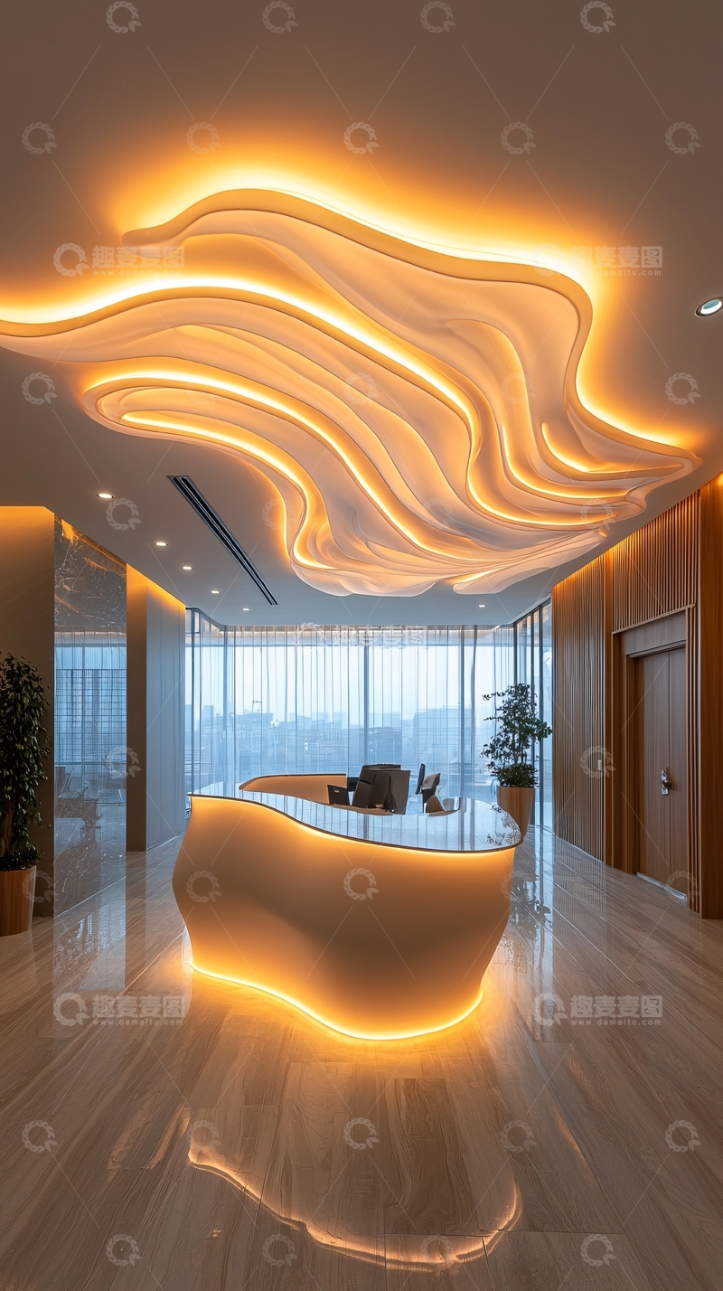 高清大图下载【趣麦麦图】-未来感接待台与波浪形吊顶