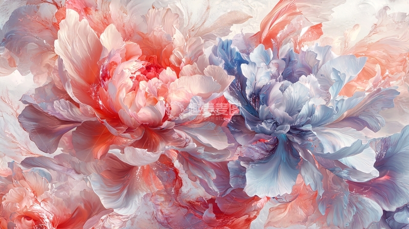 高清大图下载【趣麦麦图】粉红色和蓝色的牡丹花