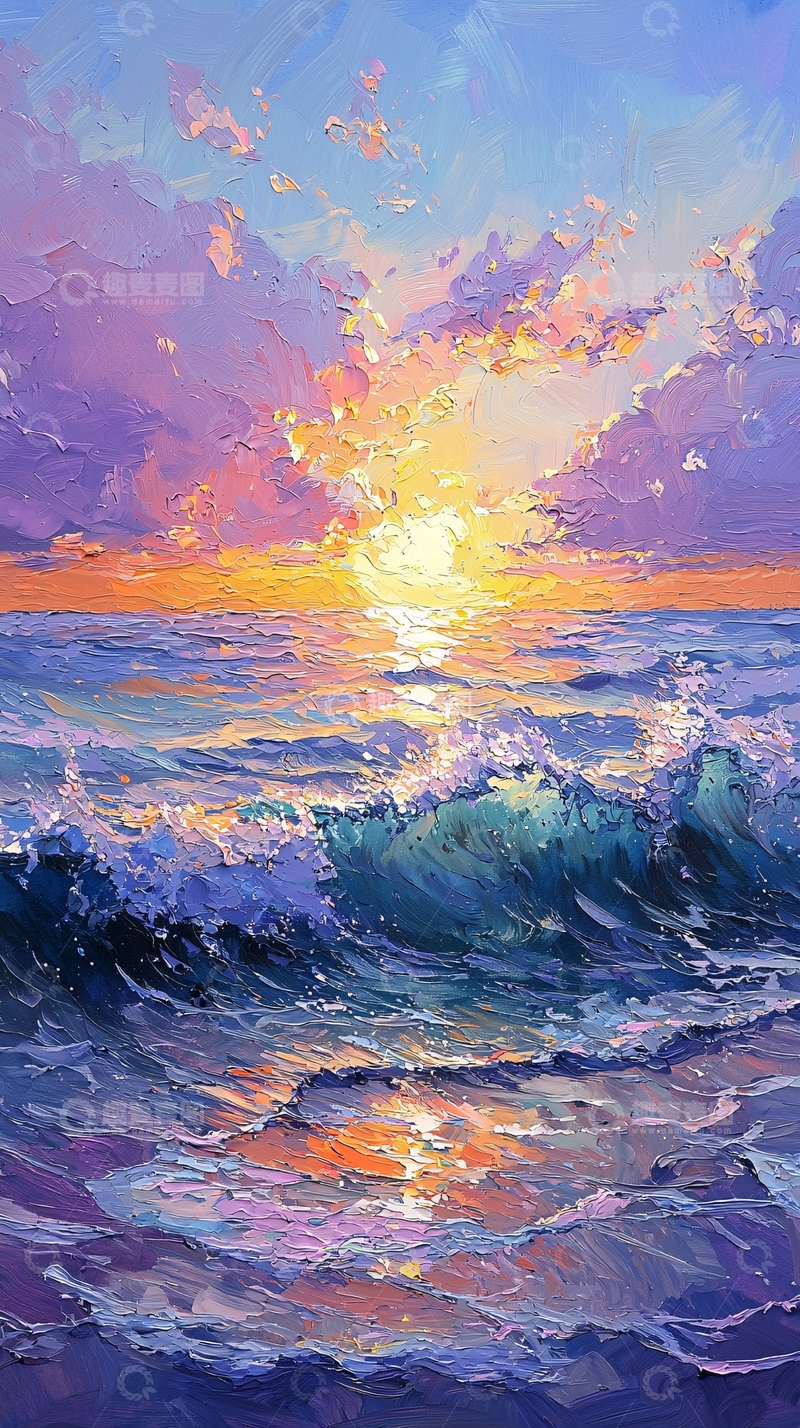 高清大图下载【趣麦麦图】海面日出油画