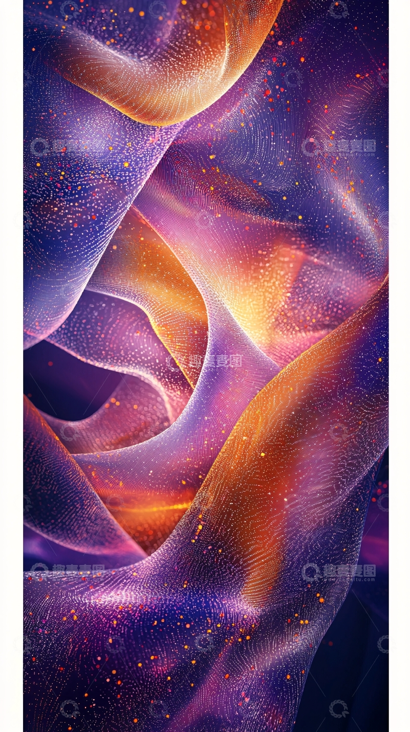 高清大图下载【趣麦麦图】抽象紫色橙色流体曲线