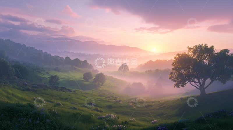 高清大图下载【趣麦麦图】山峦日出雾气朦胧