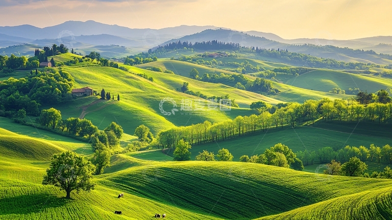 高清大图下载【趣麦麦图】绿色丘陵田园风光