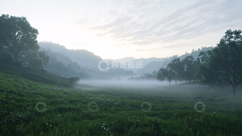 高清大图下载【趣麦麦图】清晨薄雾山谷风景