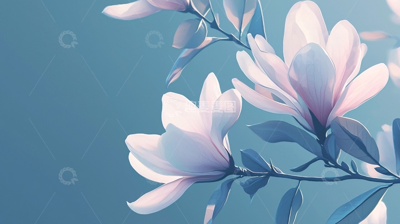高清大图下载【趣麦麦图】蓝天白云下盛开的玉兰花