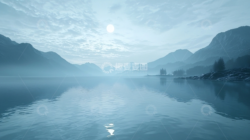 高清大图下载【趣麦麦图】清晨薄雾山湖景色
