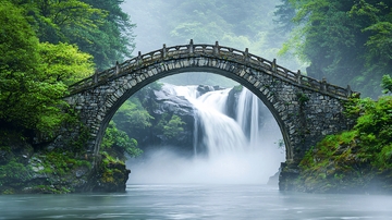 古桥瀑布仙境