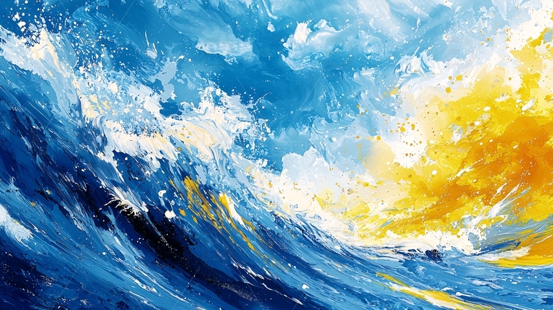 蓝色大海波浪油画
