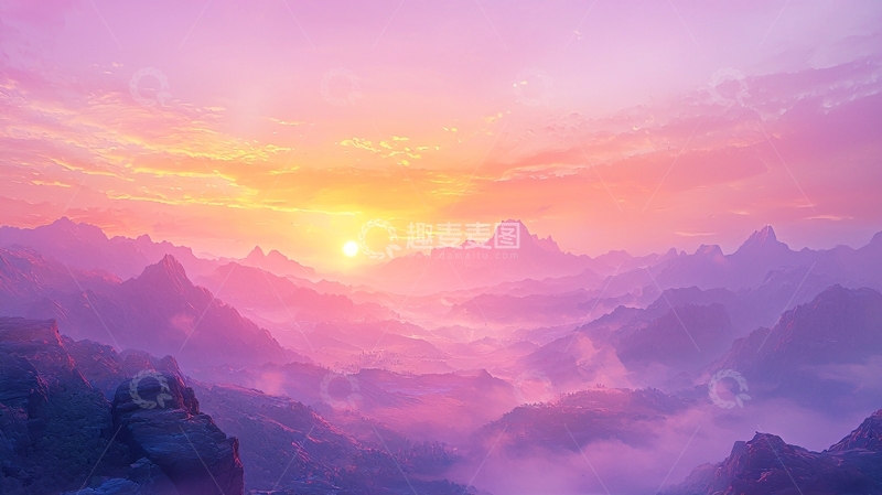 高清大图下载【趣麦麦图】梦幻般日出山峰云海