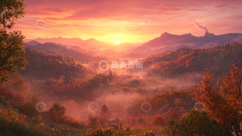 高清大图下载【趣麦麦图】梦幻般日出山谷景色