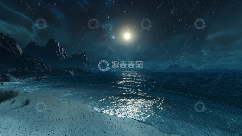 高清大图下载【趣麦麦图】月光下的海滩