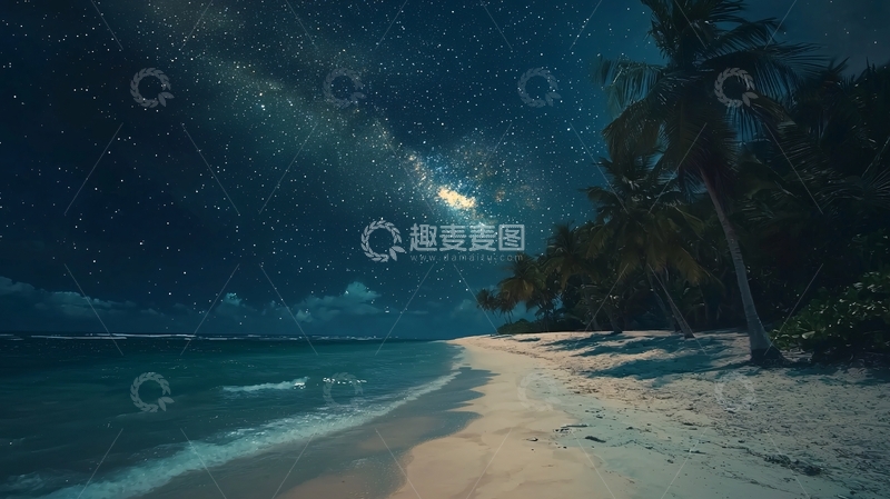 高清大图下载【趣麦麦图】星空下的热带海滩