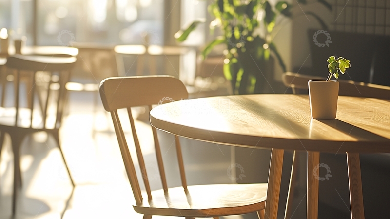 高清大图下载【趣麦麦图】阳光洒在木质桌椅上