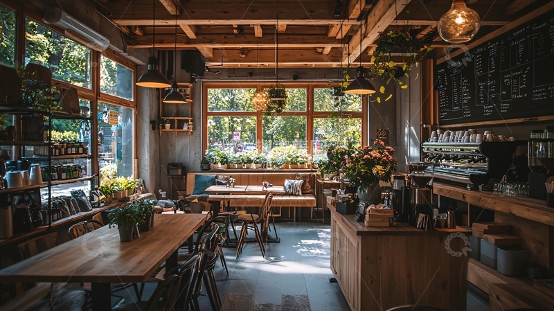 高清大图下载【趣麦麦图】木质装修的咖啡店室内