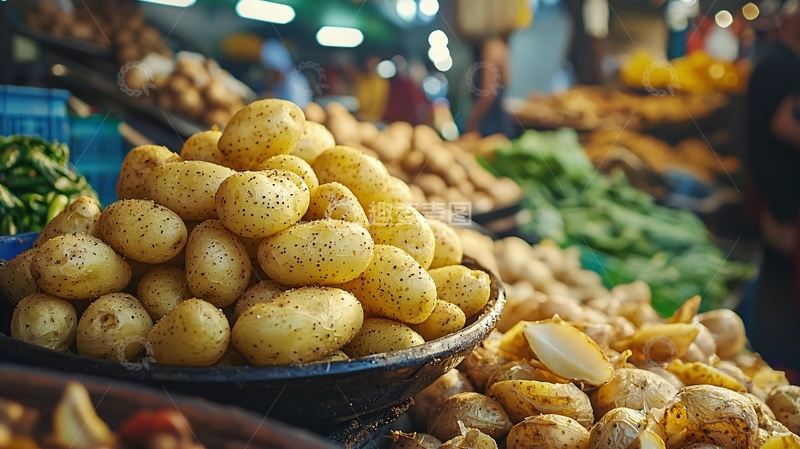 高清大图下载【趣麦麦图】市场上的一堆土豆