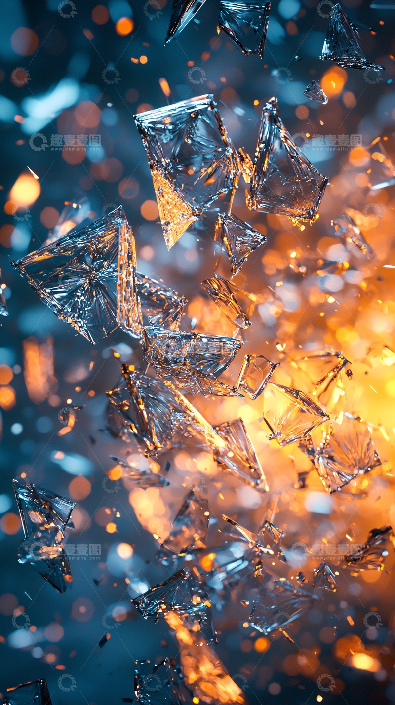 高清大图下载【趣麦麦图】破碎的玻璃块漂浮在空中